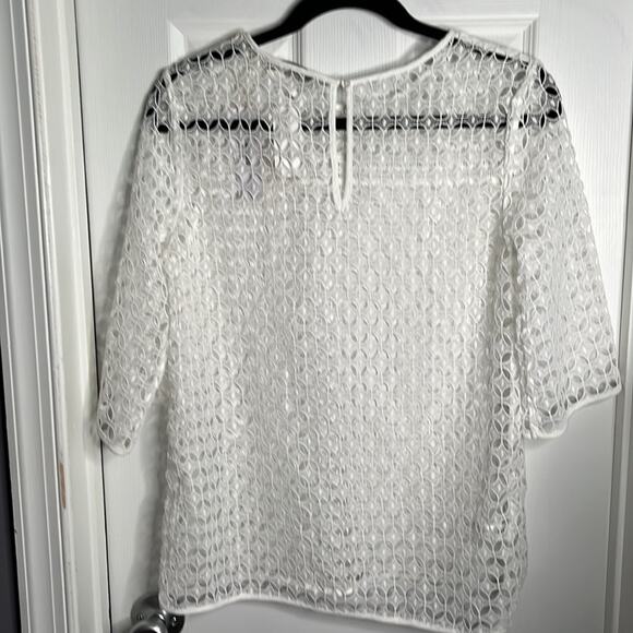 Loft White Short Sleeve Eyelet Blouse Size XS - Picture 4 of 4